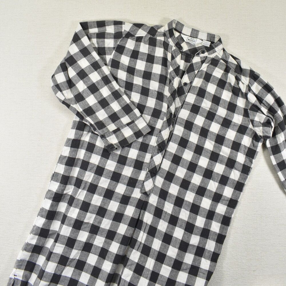 VTG Woolrich Womens L Flannel Nightgown Black White Plaid Long Cozy Sleepwear